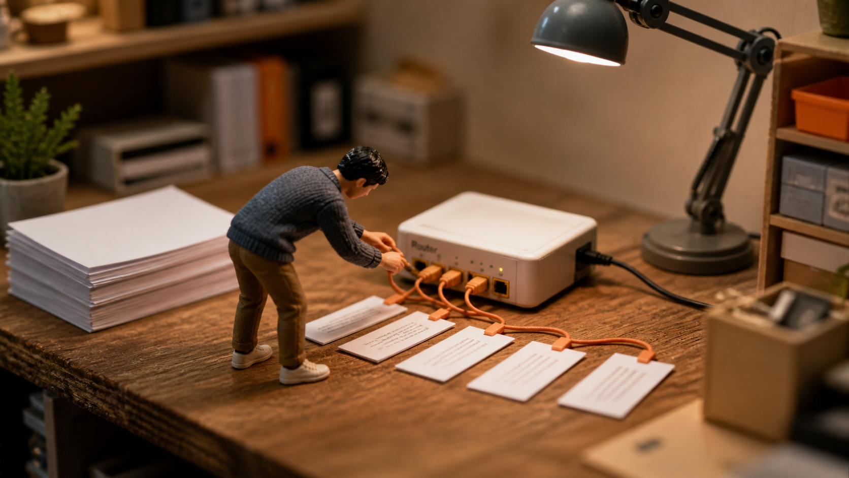 miniature-scene 风格预览:小型工作台上的配图路由场景